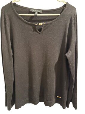 Ellen Tracy Black Long Sleeve Knit Top With Gold & Pearl Accents Size L